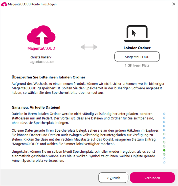 Screenshot aus der MagentaCloud Anwendung: Virtuelle Dateien.
