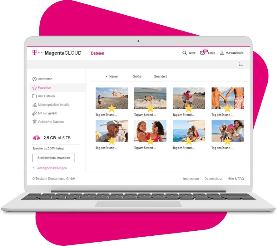 Screenshot aus der MagentaCloud Anwendung: Favourisierte Dateien.